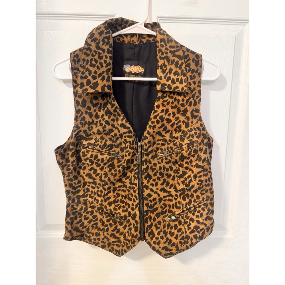 Vintage Easy Riders Leather Cheetah Leopard Biker Vest Grunge Womens S NWT